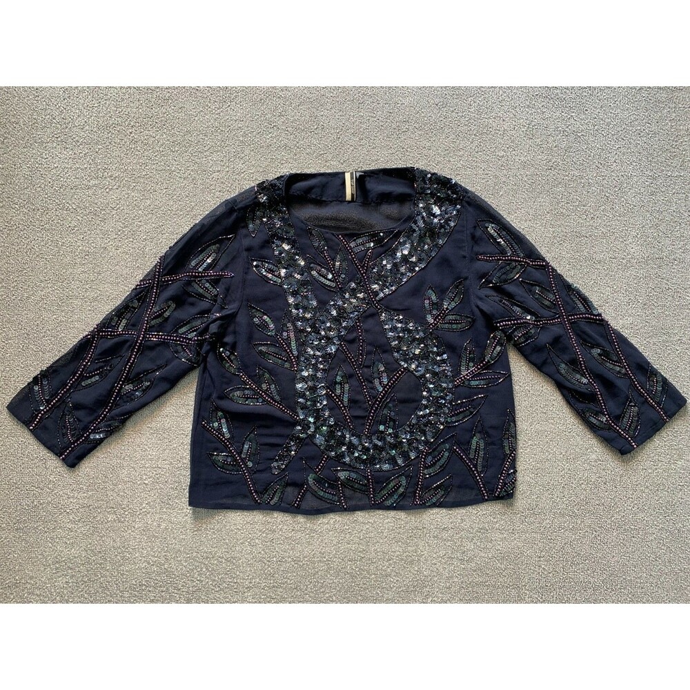 Top Shop Sequin Shirt Womens 3/4 Sleeve 36" Chest Blue